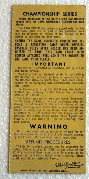 1969 NLCS TICKET STUB - METS vs BRAVES