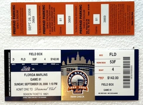 2008 FINAL GAME AT SHEA STADIUM TICKET & PARKING PASS