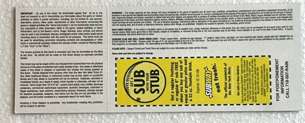 2008 FINAL GAME AT SHEA STADIUM TICKET & PARKING PASS