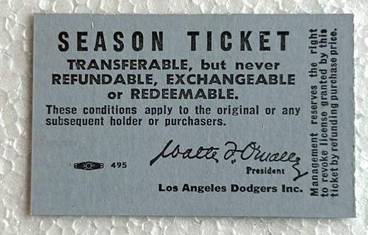 1959 LOS ANGELES DODGERS TICKET STUB- KOUFAX KO's 16