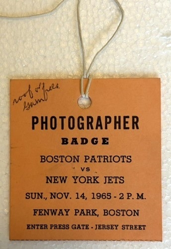 1965 JETS vs PATRIOTS PRESS PASS- NAMATH's 1st GAME IN BOSTON