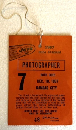 1967 N.Y. JETS vs K.C. CHIEFS PRESS PASS @ SHEA