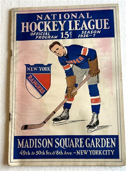 1926-27 NEW YORK RANGERS PROGRAM - 1st YEAR OF FRANCHISE