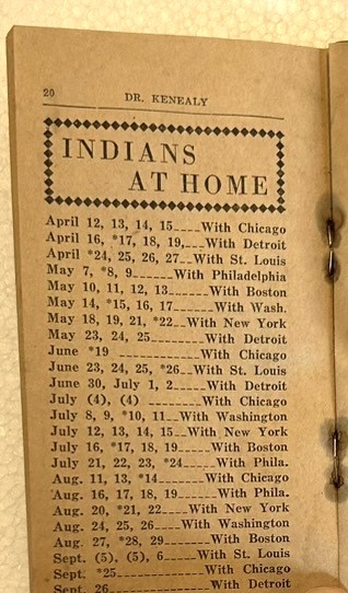 1927 CLEVELAND INDIANS BASEBALL SCHEDULE - RARE