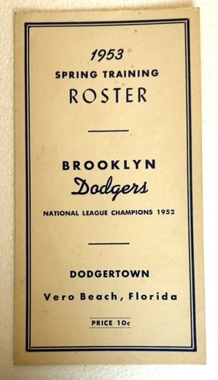 1953 BROOKLYN DODGERS SPRING TRAINING ROSTER BOOKLET