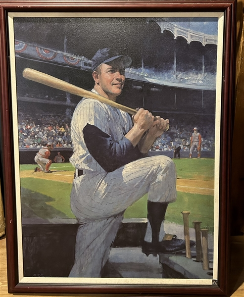 MICKEY MANTLE FRAMED LITHOGRAPH PAINTING BY BURT SILVERMAN