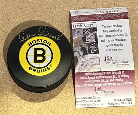 GILLES GILBERT BOSTON BRUINS SIGNED PUCK w/JSA COA