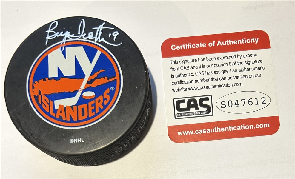 BRYAN TROTTIER NEW YORK ISLANDERS SIGNED PUCK w/CAS COA