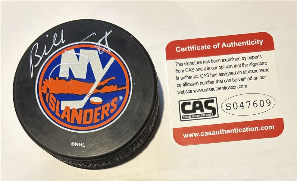 BILLY SMITH NEW YORK ISLANDERS SIGNED PUCK w/CAS COA