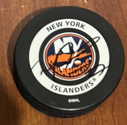 MICHAEL PECA NEW YORK ISLANDERS SIGNED PUCK w/JSA COA