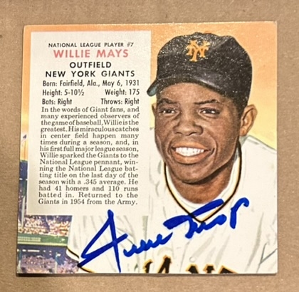 WILLIE MAYS SIGNED 1955 RED MAN CARD w/JSA COA