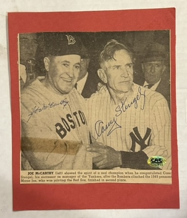 1949 CASEY STENGEL / JOE MCCARTHY SIGNED NEWSPAPER PHOTO w/CAS COA