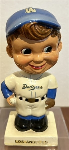 60's LOS ANGELES DODGERS WHITE BASE BOBBING HEAD-w/CHEST DECAL