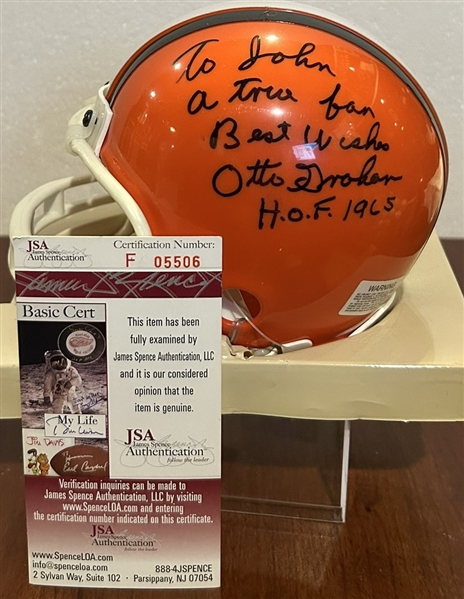 OTTO GRAHAM SIGNED mini HELMET w/JSA COA