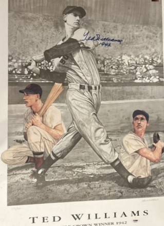 TED WILLIAMS SIGNED 23 X 35 LITHO - TRIPLE CROWN w/PSA/DNA