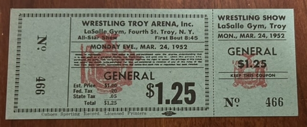 1952 PROFESSIONAL WRESTLING FULL TICKETS - 4