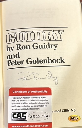 RON GUIDRY GUIDRY SIGNED BOOK w/COA