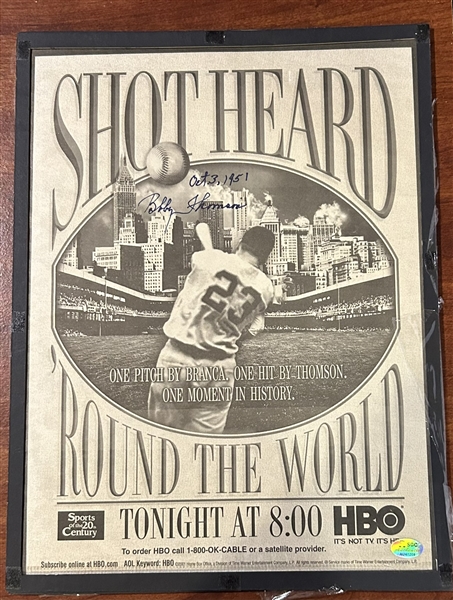 BOBBY THOMSON SHOT HEARD 'ROUND THE WORLDSIGNED HBO POSTER w/COA