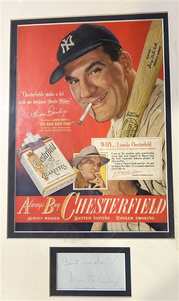 VINTAGE WILLIAM BENDIX AS BABE RUTH SIGNED FRAMED CIGARETTE AD w/JSA COA