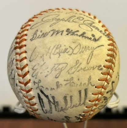 HALL OF FAME FACSIMILE SIGNED BASEBALL-w/RUTH & GEHRIG