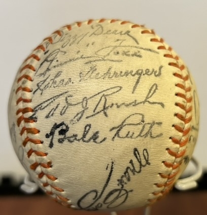 HALL OF FAME FACSIMILE SIGNED BASEBALL-w/RUTH & GEHRIG