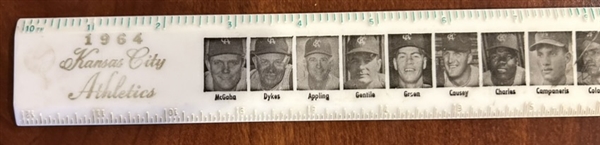 1964 KANSAS CITY ATHLETICS RULER W/PLAYER PHOTOS