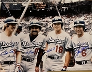 70s L.A. DODGERS INFIELD 16" X 20" SIGNED PHOTO w/COA