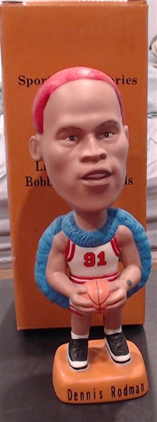 SAMS DENNIS RODMAN W/RED HAIR BOBBING HEAD W/ BOX AND COA