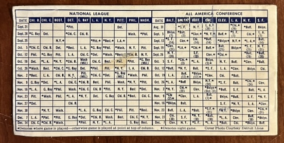 1947 FOOTBALL SCHEDULE BOOKLET w/NFL & MORE