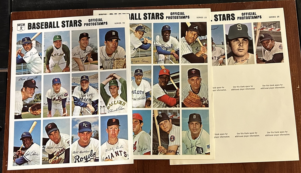 VINTAGE 1969 BASEBALL STARS OFFICIAL PHOTO STAMPS-3 SHEETS