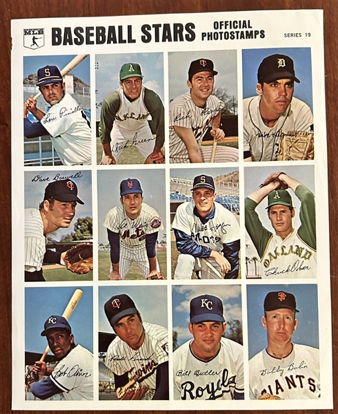 VINTAGE 1969 BASEBALL STARS OFFICIAL PHOTO STAMPS-3 SHEETS