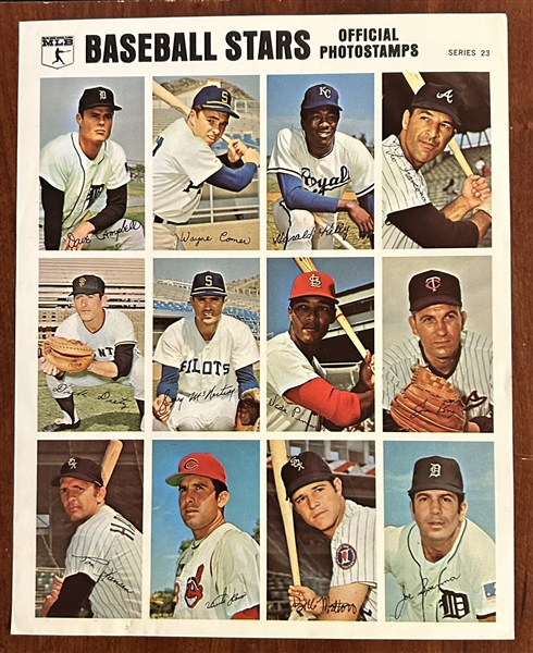 VINTAGE 1969 BASEBALL STARS OFFICIAL PHOTO STAMPS-3 SHEETS