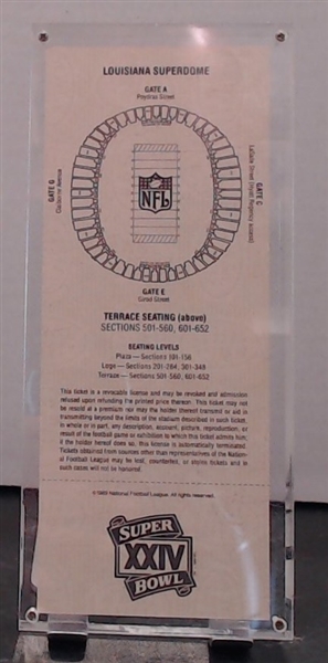 SUPER BOWL XXIV REPLICA TICKET 