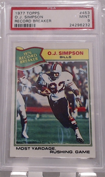 1977 TOPPS O.J. SIMPSON RECORD BREAKER PSA 9