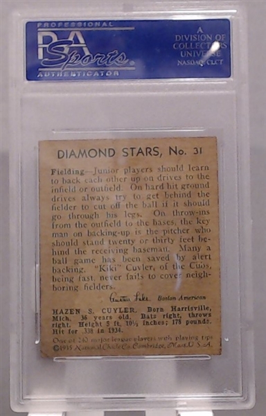 1935 DIAMOND STARS KIKI CUYLER PSA 5