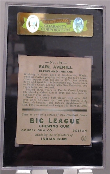 1933 GOUDEY EARL AVERILL SGC 40