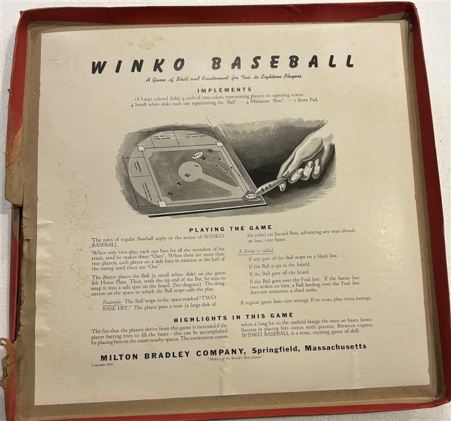 1945 WINKO BASEBALL BOARD GAME