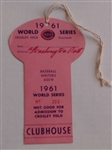 1961 WORLD SERIES YANKEES VS REDS PRESS PASS FROM CINCINNATI CROSLEY FIELD