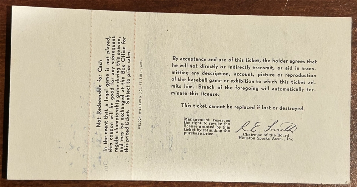 1962 HOUSTON COLT 45's OPENING DAY TICKET STUB - 1st YEAR