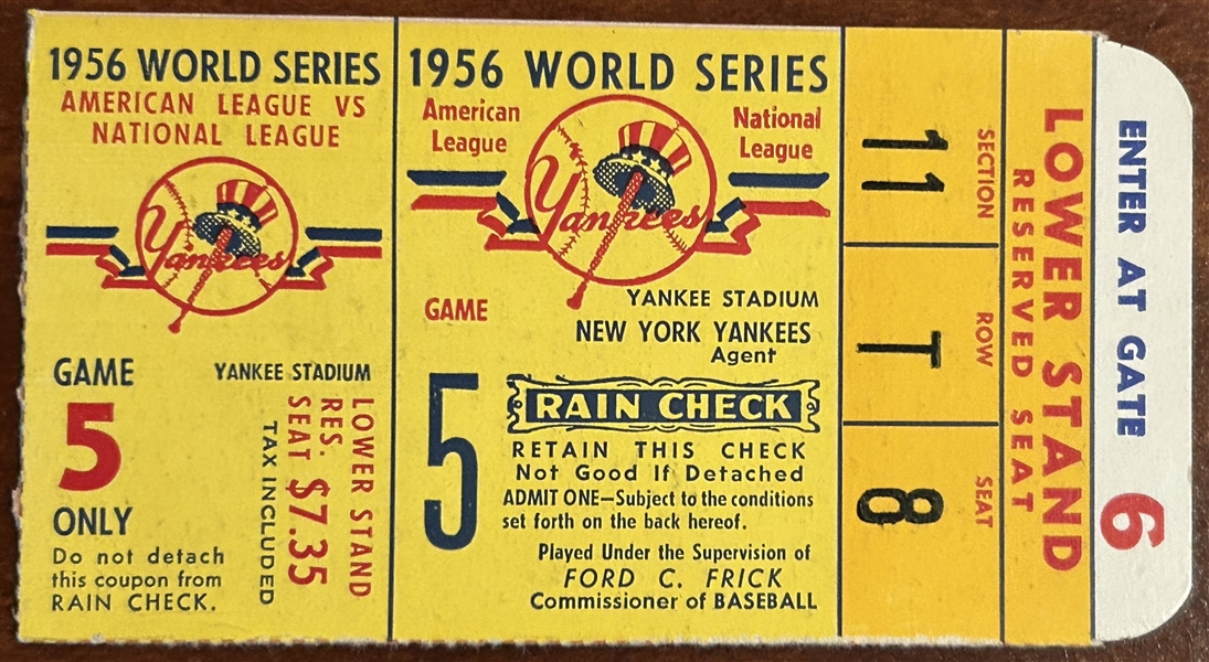 1956 WORLD SERIES TICKET STUB- GAME 5- LARSEN's PERFECT GAME