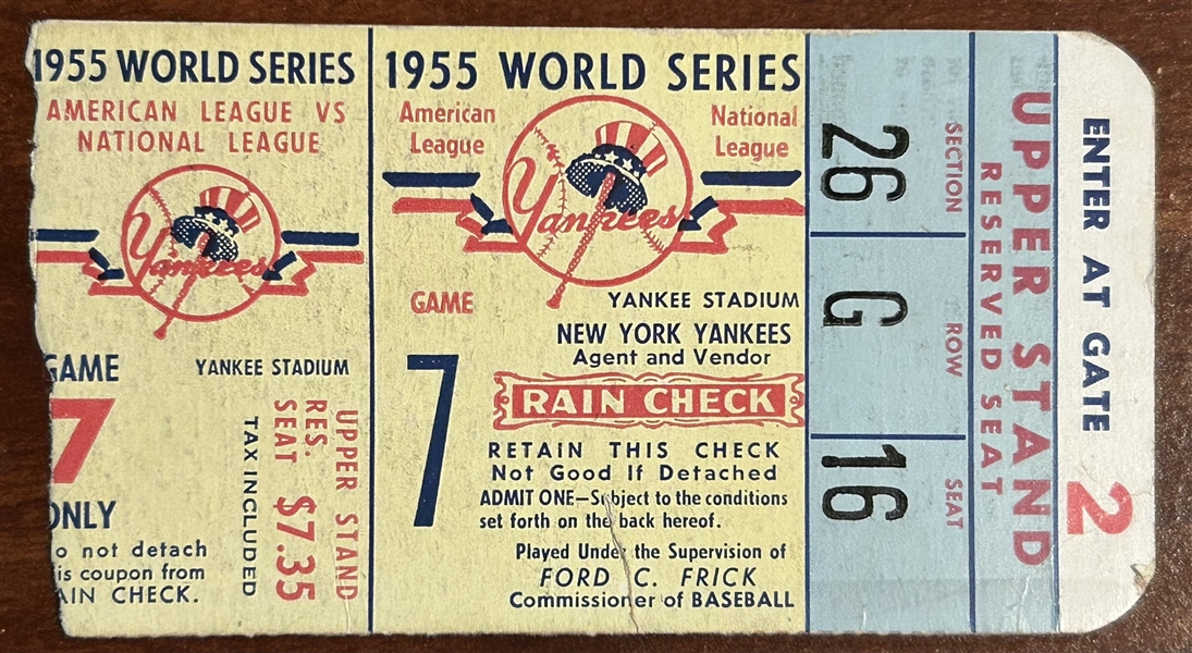 1955 WORLD SERIES TICKET STUB- GAME 7 - DODGERS CLINCH