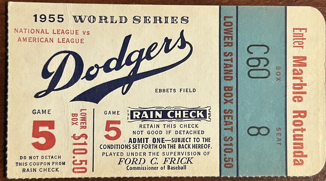 1955 WORLD SERIES TICKET STUB- GAME 5 - YANKEES vs DODGERS