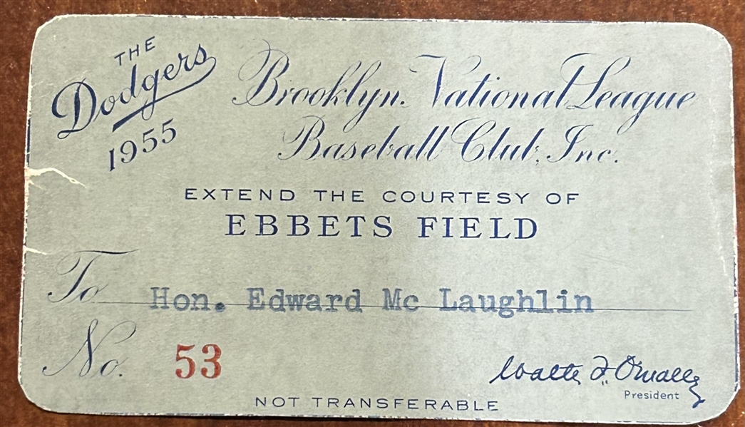 1955 BROOKLYN DODGERS SEASON PASS - CHAMPIONSHIP YEAR