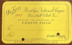 1957 BROOKLYN DODGERS SEASON PASS - FINAL YEAR IN BROOKLYN