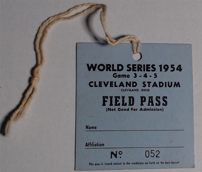 1954 WORLD SERIES PRESS PASS GIANTS VS BRAVES