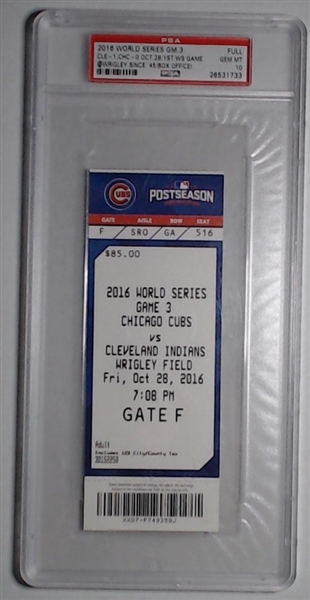 2016 WORLD SERIES GAME 3 FULL TICKET PSA 10