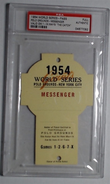 1954 WORLD SERIES PRESS PASS FULL PSA AUTHENTIC MAYS THE CATCH