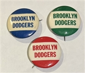 VINTAGE 50s BROOKLYN DODGERS PINS- 3 DIFFERENT COLORS