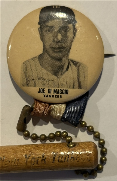 VINTAGE JOE DIMAGGIO PIN w/MINI BAT ATTACHMENT