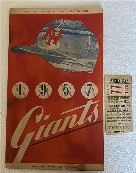 1957 NEW YORK GIANTS vs PITT PIRATES PROGRAM & STUB - LAST GAME AT POLO GROUNDS